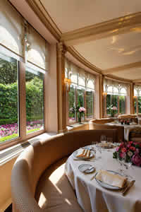 Dining room overlooking gardens at Restaurant Laurent, Paris, France | Bown's Best